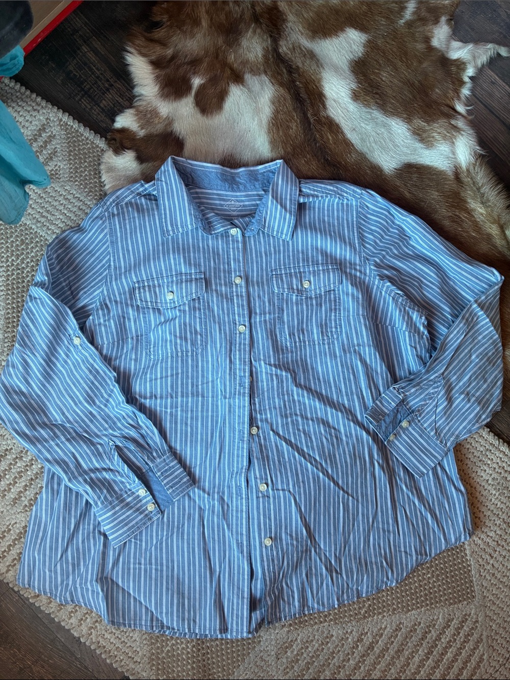 St. John's Bay Blue and White Striped Button-Down Shirt